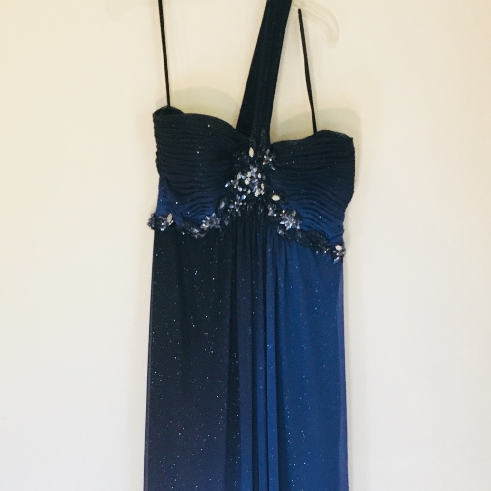 Xscape Blue Embellished Prom Dress